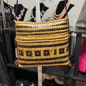 Vintage Handwoven Black and Tan Shoulder Bag
